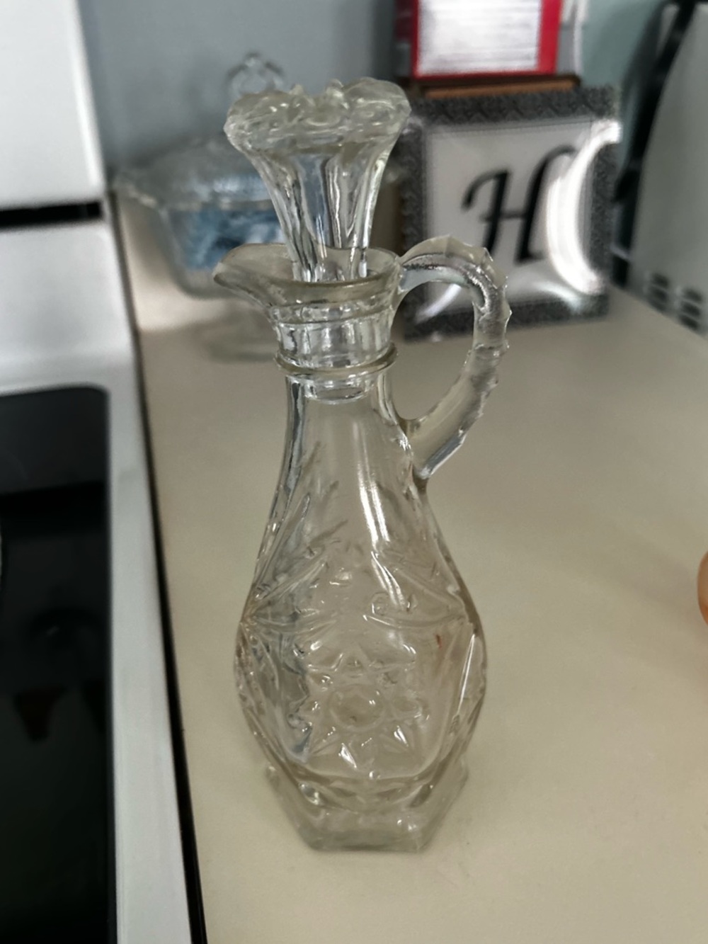 Anchor Hocking Clear Pressed Glass Cruet Pitcher with Stopper